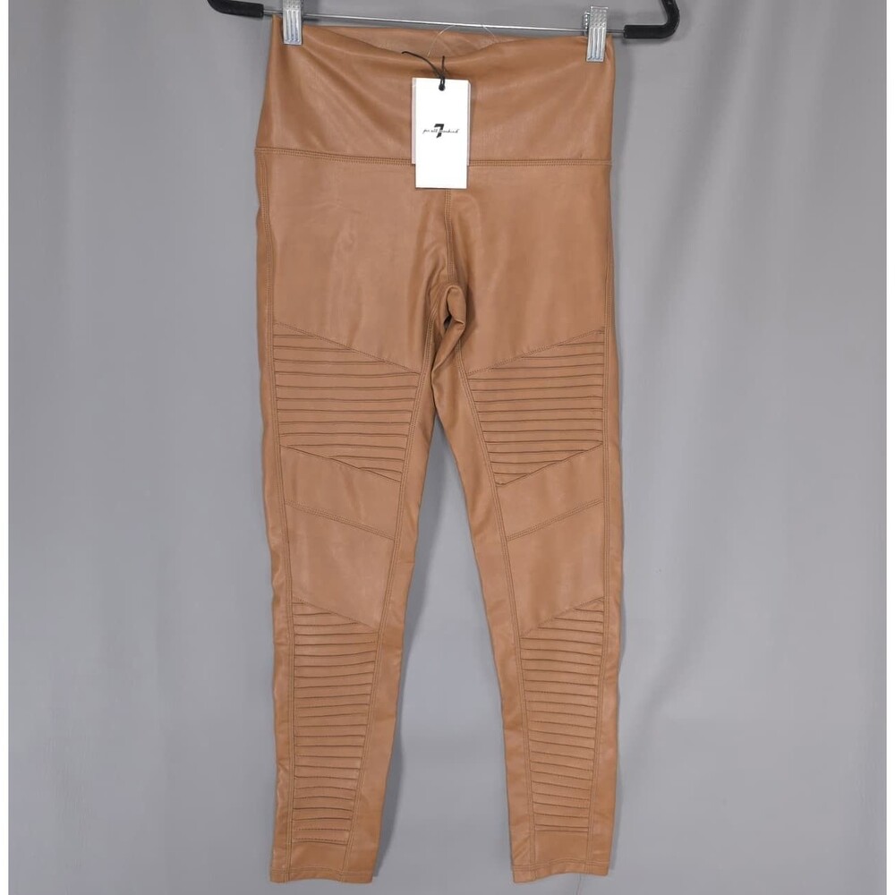 7 FOR ALL MANKIND Women’s New Leggings SMALL Brown Faux Leather Ribbed 69770